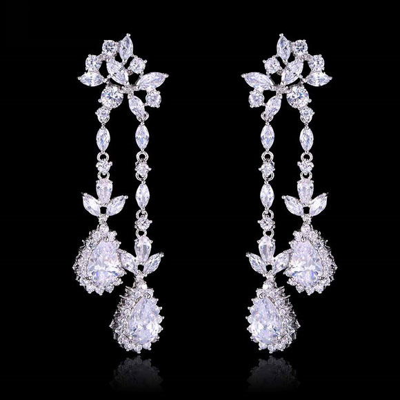 4ct Pear Cut VVS1 Diamond Halo Wedding Water Drop Earrings 14k White Gold Finish