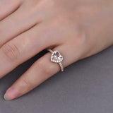 1.6ct Engagement Ring Heart Cut Peach Morganite Halo 14k Rose Gold Finish