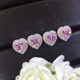 1ct Heart Cut Pink Sapphire Double Halo Stud Women Earrings 14k WhiteGold Finish