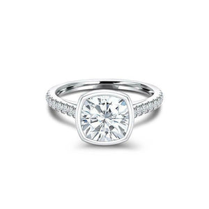 Bezel Set Solitaire Engagement Ring 1.8ct Cushion Cut Diamond 14k WhiteGold Over