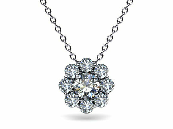 1.7ct Diamond Round Cut Brilliant Halo Pendant with Chain 14k White Gold Finish