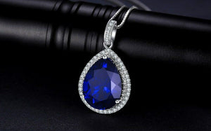 2ct Pear Cut Blue Sapphire Halo Tear Drop Pendant 14k White Gold Finish NO CHAIN