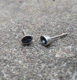 1ct Oval Cut Blue Sapphire Solitaire Bezel Stud Earrings 14k White Gold Finish