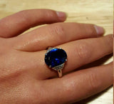 1ct Engagement Ring Oval Cut Blue Sapphire Vintage Solitaire 14k White Gold Over