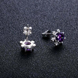 1ct Stud Earrings Round Cut Purple Amethyst Snowflake 14k White Gold Finish