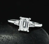 Baguette Accents Trilogy Ring 1.2ct Emerald Cut Diamond 14k White Gold Finish