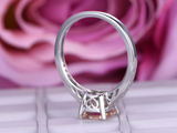 2ct Asscher Cut Peach Morganite Accent with Solitaire Ring 14k White Gold Finish