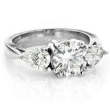 2Ct Round Cut Diamond Trilogy Engagement Ring 14K White Gold Finish Pear Accents