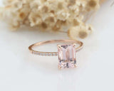 1.2ct Emerald Peach Morganite Solitaire Ring 14k RoseGold Over with Round Accent