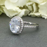 Halo Accents Solitaire Engagement Ring 1.6ct Oval Diamond 14k White Gold Finish