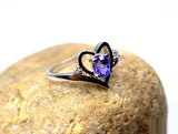 0.8ct Engagement Ring Oval Cut Purple Amethyst Heart Trilogy 14k White Gold Over