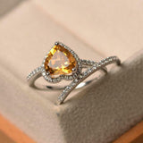 2ct Engagement Ring Heart Cut Yellow Citrine Halo Bridal Set 14k White Gold Over