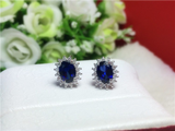 2ct Oval Cut Blue Sapphire Flower Solitaire Stud Earrings 14k White Gold Finish