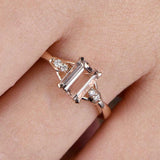 1.4ct Emerald Cut Peach Morganite Solitaire Round Accent Ring 14k Rose Gold Over