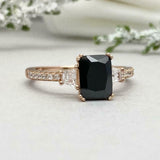 2ct Engagement Ring Emerald Cut Diamond Solitaire with Accent 14k Rose Gold Over