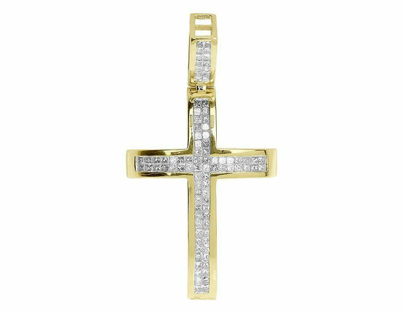 0.5ct Round Cut VVS1 Diamond Pendant Two Row Cross 14k Yellow Gold Over NO CHAIN