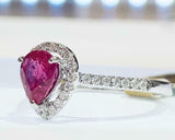 2.5ct Engagement Ring Pear Cut Pink Ruby Round Accent Halo 14k White Gold Finish