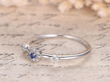 0.3ct Round Cut Blue Sapphire Engagement Ring Diamond Floral 14k White Gold Over