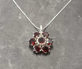 2.7ct Red Garnet Pendant Round Cut Cluster Design 14k White Gold Finish NO CHAIN