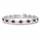 25ct Oval Cut Pink Ruby Diamond Floral Tennis Bracelet 14k White Gold Finish