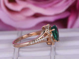 1.3ct Pear Cut Green Emerald Diamond Halo Split Shank Ring 14k Rose Gold Finish