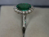 2.6ct Engagement Ring Oval Cut Green Emerald Diamond Floral 14k WhiteGold Finish