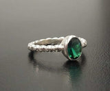 1ct Oval Cut Green Emerald Beaded Ball Shank Solitaire Ring 14k White Gold Over