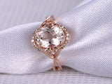 1ct Oval Cut Peach Morganite Engagement Ring 14k Rose Gold Finish Halo Infinity