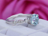 1ct Round Cut Aquamarine Engagement Ring Solitaire Vintage 14k White Gold Finish