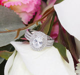 Double Halo Solitaire Engagement Ring 3ct Oval Cut Diamond 14k White Gold Finish