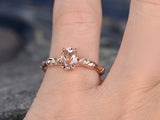 1.1Ct Oval Cut Peach Morganite Bamboo Design Engagement Ring 14K Rose Gold Over