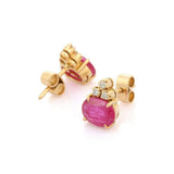 1.9ct Stud Earrings Oval Cut Pink Ruby Diamond Petite 14k Yellow Gold Finish