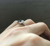 0.6ct Princess Cut Blue Sapphire Engagement Ring Bezel Set 14k White Gold Finish