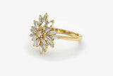 3ct Engagement Ring Baguette Cut Diamond Floral Sunburst 14k Yellow Gold Finish