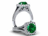 2.5ct Round Green Emerald Engagement Ring Split Shank Halo 14k White Gold Finish