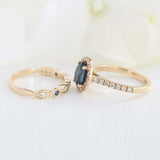 2.4ct Oval Cut Blue Sapphire Engagement Ring Bridal Set 18k Yellow Gold Finish