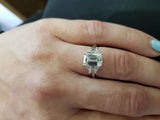 2.4ct Emerald Cut Diamond Trilogy Unique Engagement Ring 14k White Gold Finish