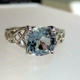 2ct Round Cut Blue Aquamarine Irish Trinity Solitaire Ring 14k White Gold Finish