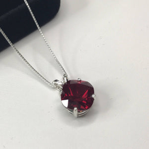 1.5ct Cushion Cut Red Garnet Solitaire Pendant 14k White Gold Finish NO CHAIN