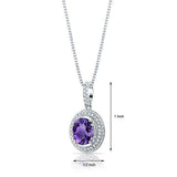 2Ct Oval Cut Purple Amethyst Diamond Halo Pendant 14K White Gold Finish NO CHAIN