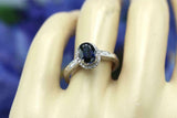 2.2ct Oval Cut Blue Sapphire Engagement Ring Vintage Halo 14k White Gold Finish