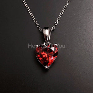 1ct Heart Simulated Red Garnet Solitaire Pendant 14k White Gold Plated NO CHAIN