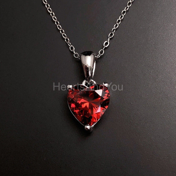 1ct Heart Simulated Red Garnet Solitaire Pendant 14k White Gold Plated NO CHAIN