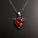 1ct Heart Simulated Red Garnet Solitaire Pendant 14k White Gold Plated NO CHAIN