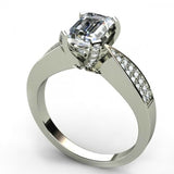 1.3ct Emerald Cut Diamond Accent Solitaire Engagement Ring 14k White Gold Finish