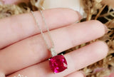 2ct Cushion Cut Pink Ruby Solitaire Pendant with Chain 14k White Gold Finish