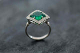 2ct Engagement Ring Princess Cut Green Emerald Diamond Halo 14k White Gold Over