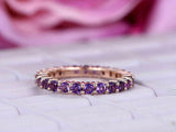 1.5ct Round Cut Purple Amethyst Wedding Band Full Eternity 14k Rose Gold Finish