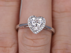 1.5ct Heart Cut VVS1 Diamond Halo Solitaire Engagement Ring 14k WhiteGold Finish