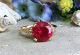 1.5ct Engagement Ring Round Cut Ruby Round Diamond Petite 14k Yellow Gold Finish